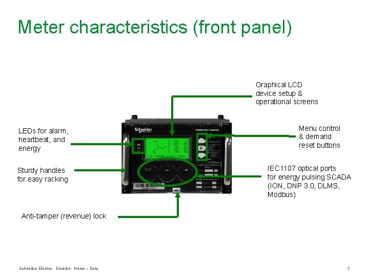 Meter characteristics (front panel) Graphical LCD device setup & operational screens LEDs for alarm, Meter characteristics (front panel) Graphical LCD device setup & operational screens LEDs for alarm,