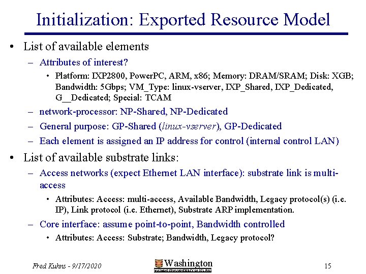 Initialization: Exported Resource Model • List of available elements – Attributes of interest? •