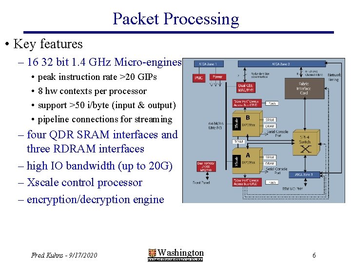 Packet Processing • Key features – 16 32 bit 1. 4 GHz Micro-engines •