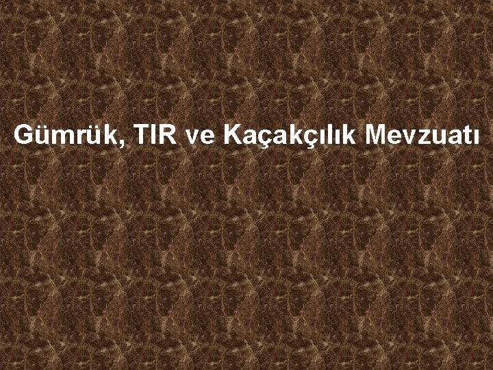 Gümrük, TIR ve Kaçakçılık Mevzuatı 