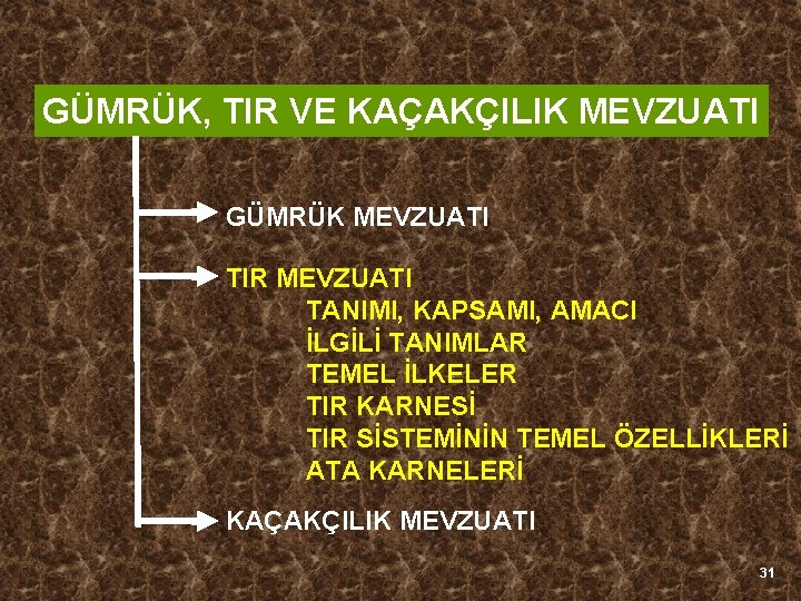 GÜMRÜK, TIR VE KAÇAKÇILIK MEVZUATI GÜMRÜK MEVZUATI TIR MEVZUATI TANIMI, KAPSAMI, AMACI İLGİLİ TANIMLAR