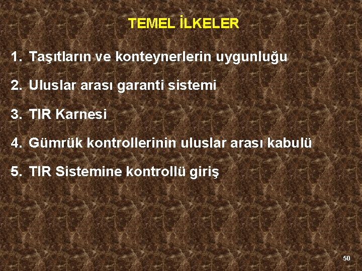 TEMEL İLKELER 1. Taşıtların ve konteynerlerin uygunluğu 2. Uluslar arası garanti sistemi 3. TIR