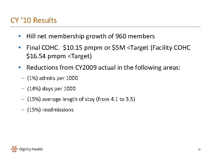 CY ’ 10 Results • Hill net membership growth of 960 members • Final CY ’ 10 Results • Hill net membership growth of 960 members • Final