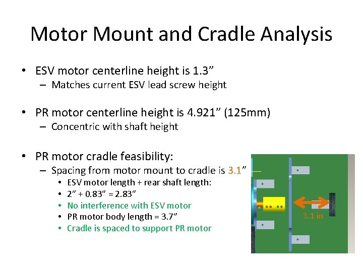Motor Mount and Cradle Analysis • ESV motor centerline height is 1. 3” –