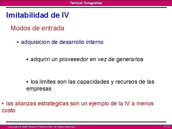 Vertical Integration Imitabilidad de IV Modos de entrada • adquisicion de desarrollo interno • Vertical Integration Imitabilidad de IV Modos de entrada • adquisicion de desarrollo interno •