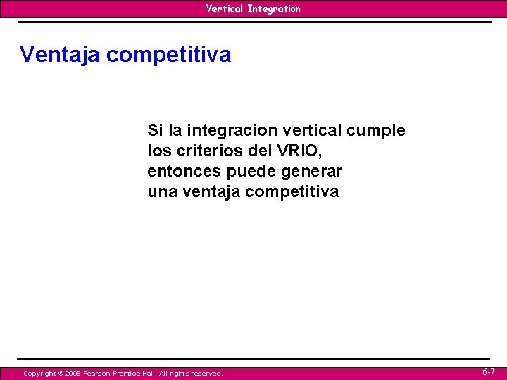 Vertical Integration Ventaja competitiva Si la integracion vertical cumple los criterios del VRIO, entonces Vertical Integration Ventaja competitiva Si la integracion vertical cumple los criterios del VRIO, entonces
