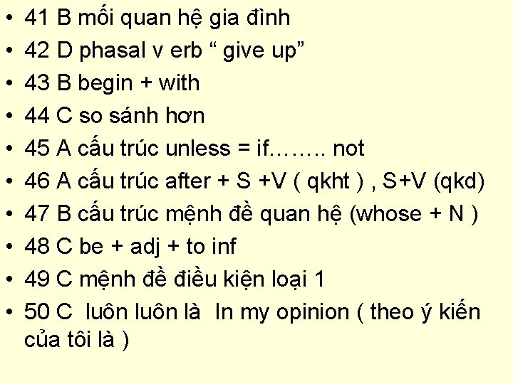  • • • 41 B mối quan hệ gia đình 42 D phasal