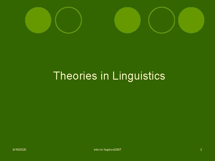 Theories in Linguistics 9/18/2020 intro to ling/ssn/2007 2 