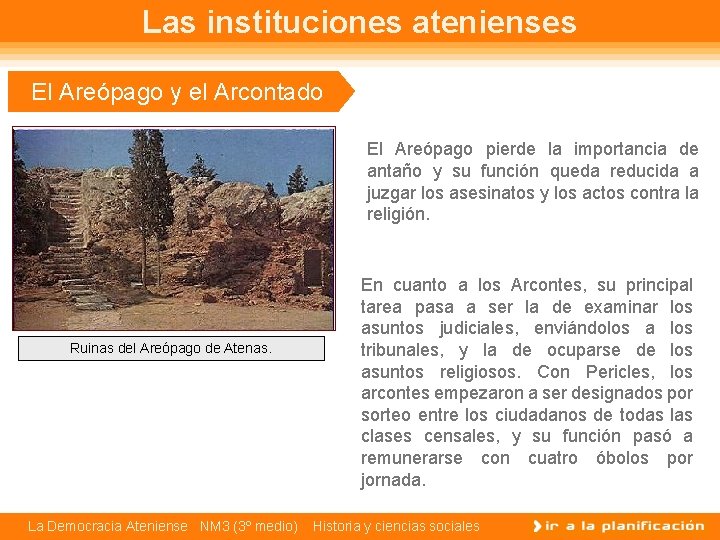 Las instituciones atenienses El Areópago y el Arcontado El Areópago pierde la importancia de
