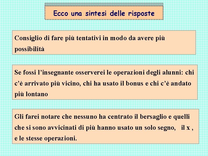 Ecco una sintesi delle risposte Consiglio di fare più tentativi in modo da avere Ecco una sintesi delle risposte Consiglio di fare più tentativi in modo da avere