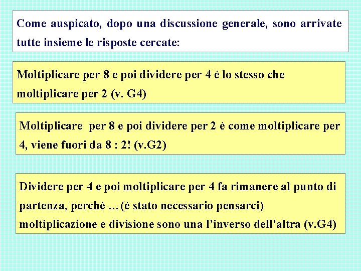 Come auspicato, dopo una discussione generale, sono arrivate tutte insieme le risposte cercate: Moltiplicare Come auspicato, dopo una discussione generale, sono arrivate tutte insieme le risposte cercate: Moltiplicare