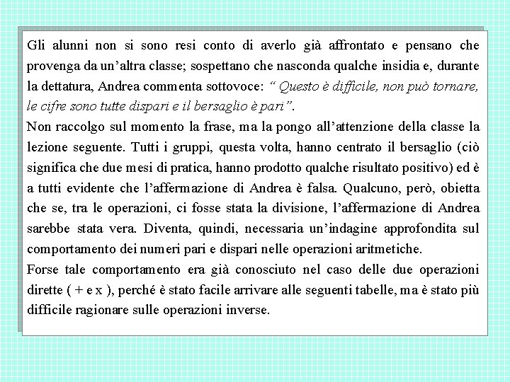 Gli alunni non si sono resi conto di averlo già affrontato e pensano che Gli alunni non si sono resi conto di averlo già affrontato e pensano che