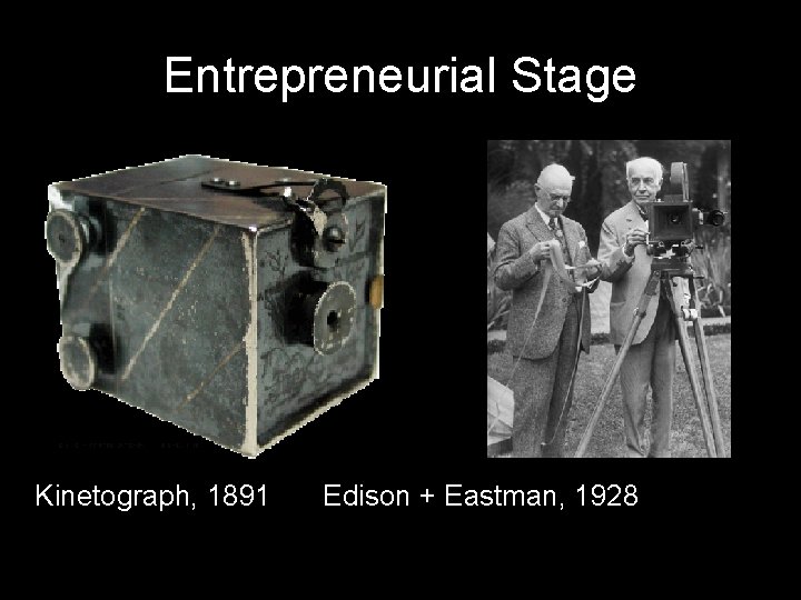 Entrepreneurial Stage Kinetograph, 1891 Edison + Eastman, 1928 