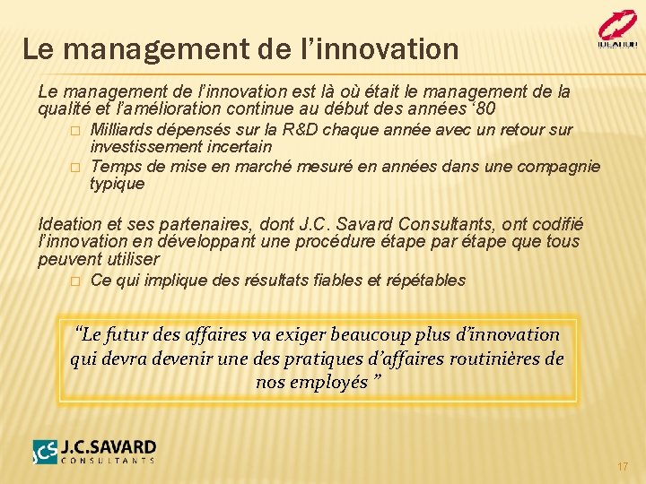 Le management de l’innovation est là où était le management de la qualité et