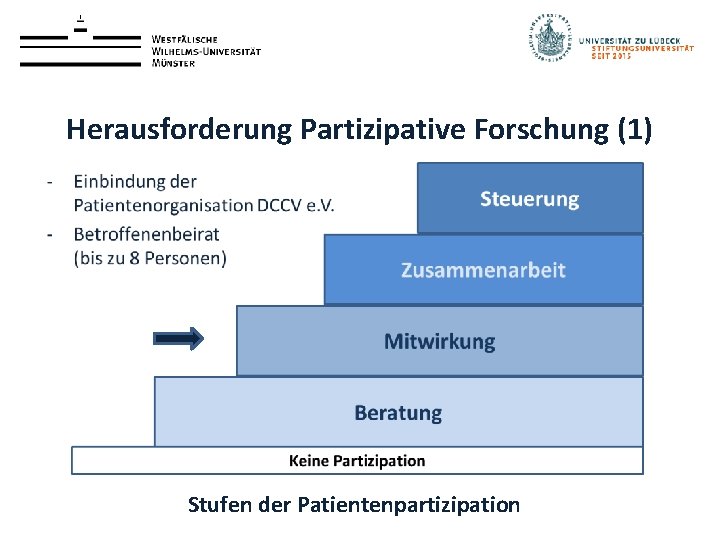 Herausforderung Partizipative Forschung (1) Stufen der Patientenpartizipation 