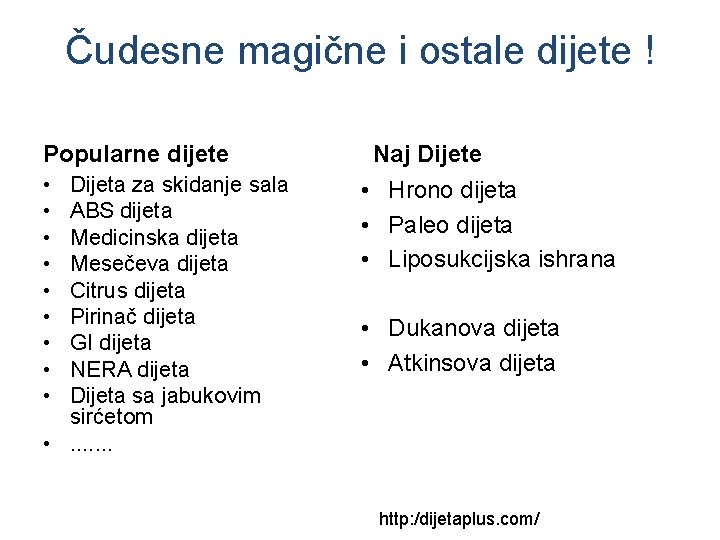 Čudesne magične i ostale dijete ! Popularne dijete • • • Dijeta za skidanje