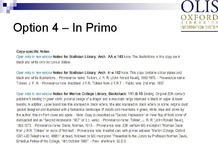 Option 4 – In Primo 