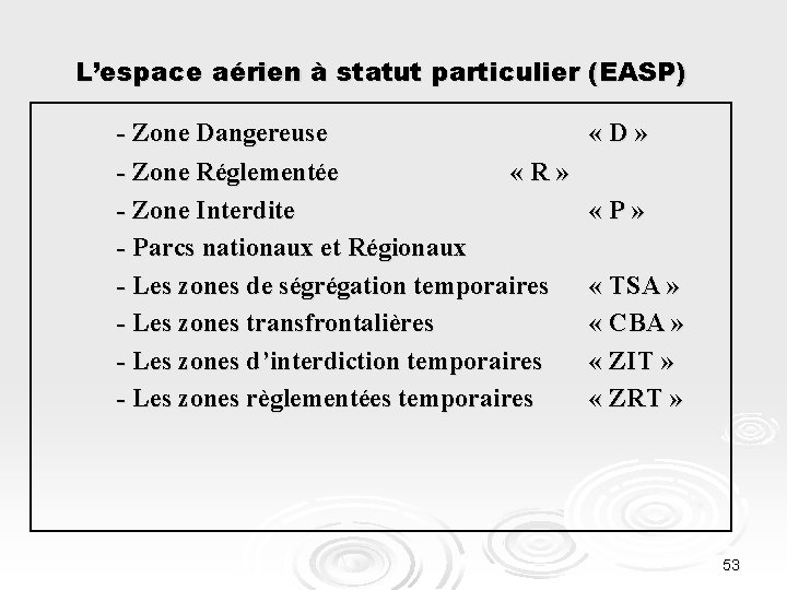 L’espace aérien à statut particulier (EASP) - Zone Dangereuse - Zone Réglementée « R