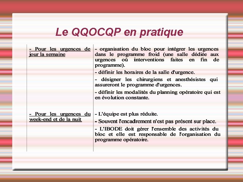 Le QQOCQP en pratique Le QQOCQP en pratique