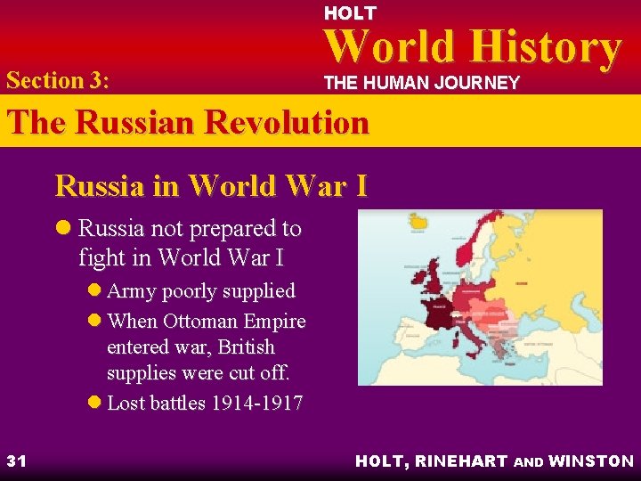 HOLT Section 3: World History THE HUMAN JOURNEY The Russian Revolution Russia in World