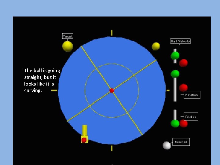 The ball is going straight, but it looks like it is curving. 