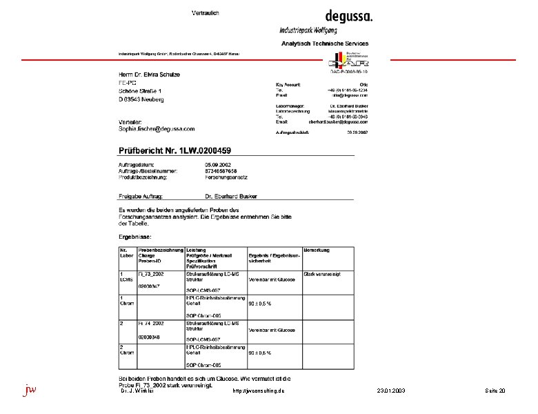 aaa jw Dr. J. Winkler http: //jwconsulting. de 23. 01. 2003 Seite 20 