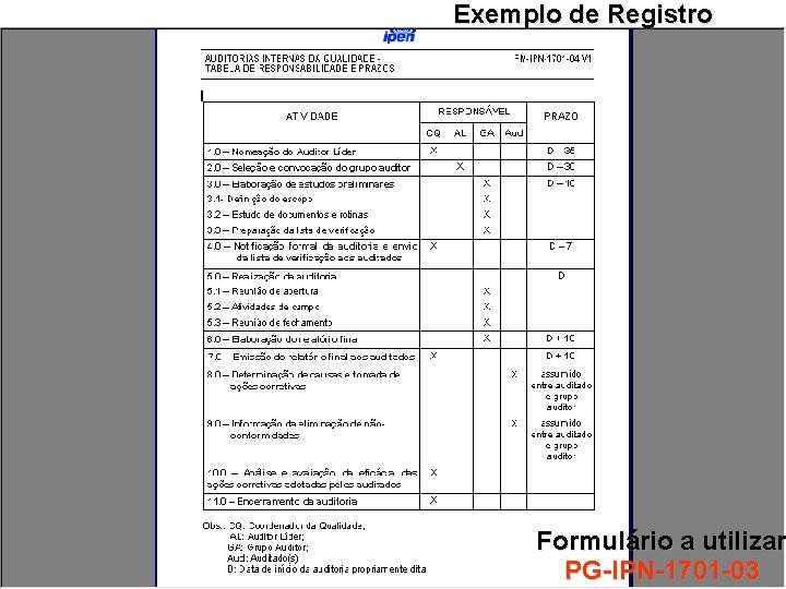 Exemplo de Registro Formulário a utilizar PG-IPN-1701 -03 