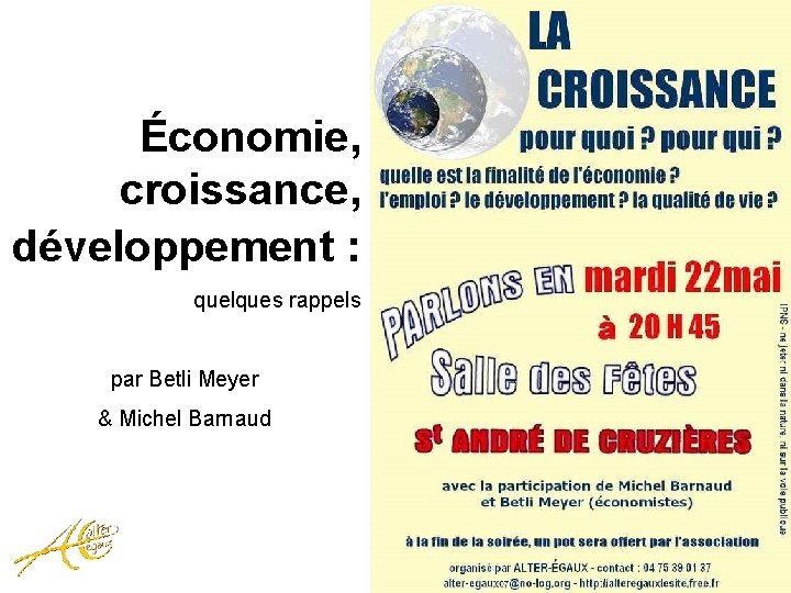 Économie, croissance, développement : quelques rappels par Betli Meyer & Michel Barnaud 