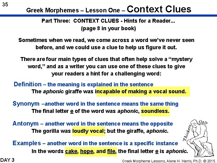 35 Greek Morphemes – Lesson One – Context Clues Part Three: CONTEXT CLUES -