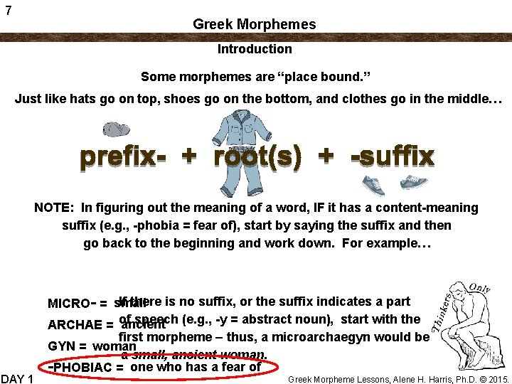 7 Greek Morphemes Introduction Some morphemes are “place bound. ” Just like hats go