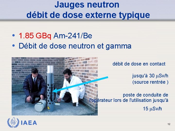 Jauges neutron débit de dose externe typique • 1. 85 GBq Am-241/Be • Débit