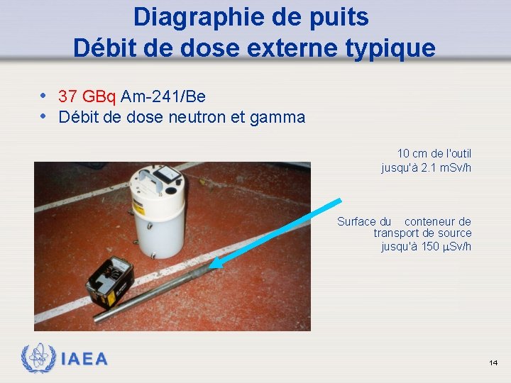 Diagraphie de puits Débit de dose externe typique • 37 GBq Am-241/Be • Débit
