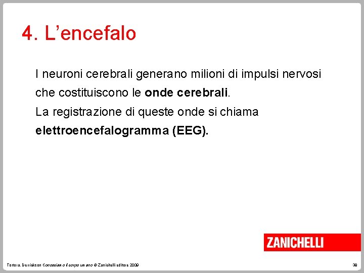 4. L’encefalo I neuroni cerebrali generano milioni di impulsi nervosi che costituiscono le onde