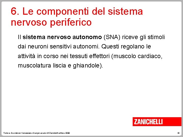 6. Le componenti del sistema nervoso periferico Il sistema nervoso autonomo (SNA) riceve gli