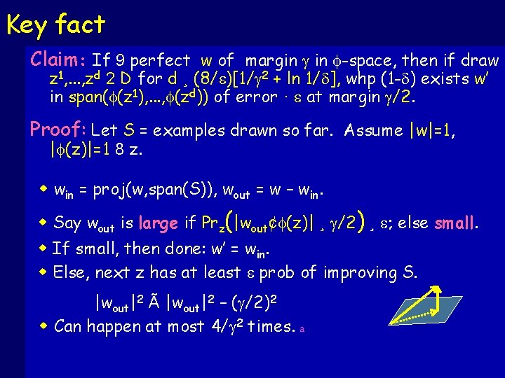 Key fact Claim: If 9 perfect w of margin g in -space, then if