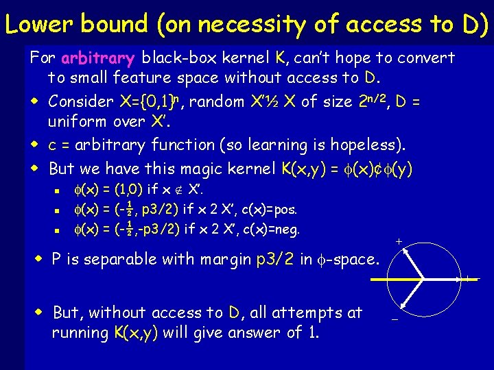 Lower bound (on necessity of access to D) For arbitrary black-box kernel K, can’t