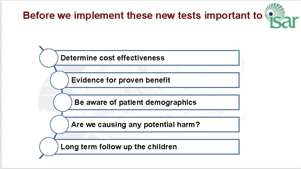 Before we implement these new tests important to Determine cost effectiveness Evidence for proven