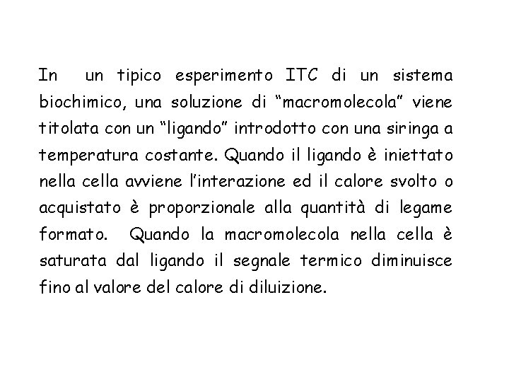 In un tipico esperimento ITC di un sistema biochimico, una soluzione di “macromolecola” viene
