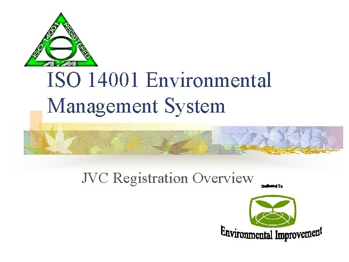 ISO 14001 Environmental Management System JVC Registration Overview 