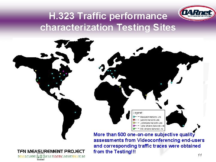 H. 323 Traffic performance characterization Testing Sites More than 500 one-on-one subjective quality assessments