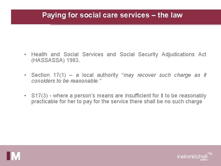 Paying for social care services – the law • Health and Social Services and