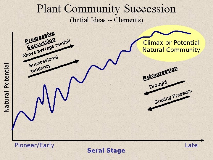 Plant Community Succession (Initial Ideas -- Clements) ive s s gre Pro ession infall