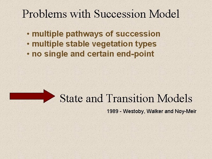 Problems with Succession Model • multiple pathways of succession • multiple stable vegetation types