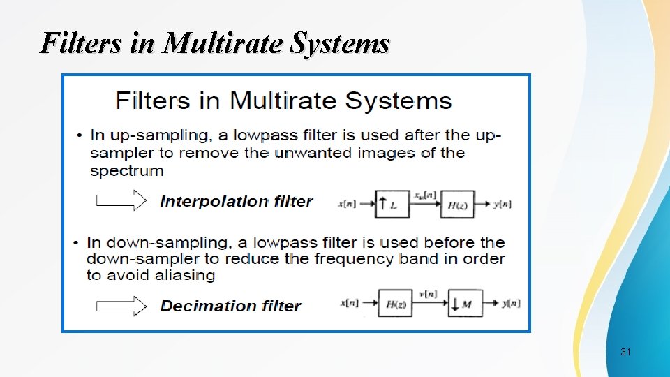 Filters in Multirate Systems 31 