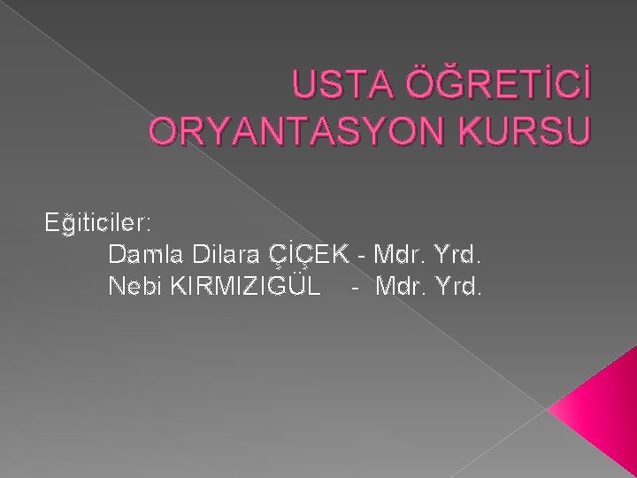 USTA ÖĞRETİCİ ORYANTASYON KURSU Eğiticiler: Damla Dilara ÇİÇEK - Mdr. Yrd. Nebi KIRMIZIGÜL -