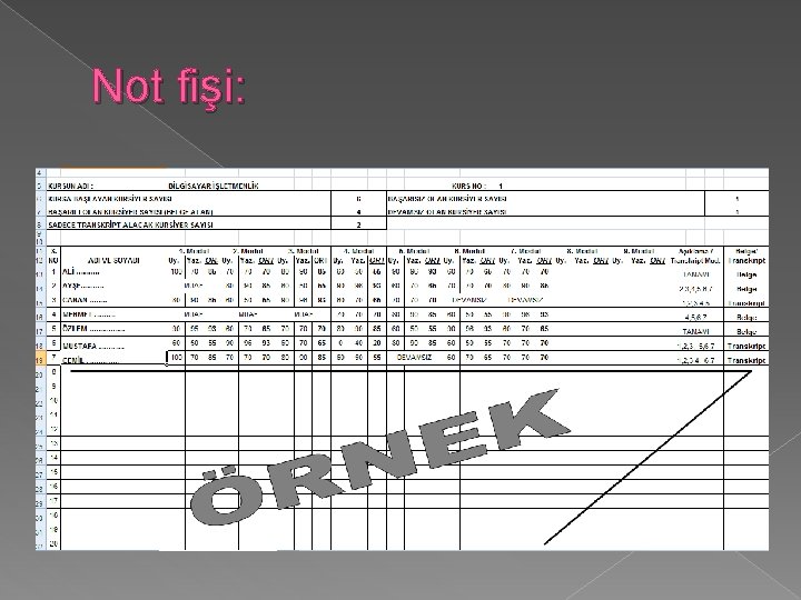 Not fişi: 
