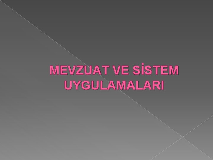 MEVZUAT VE SİSTEM UYGULAMALARI 