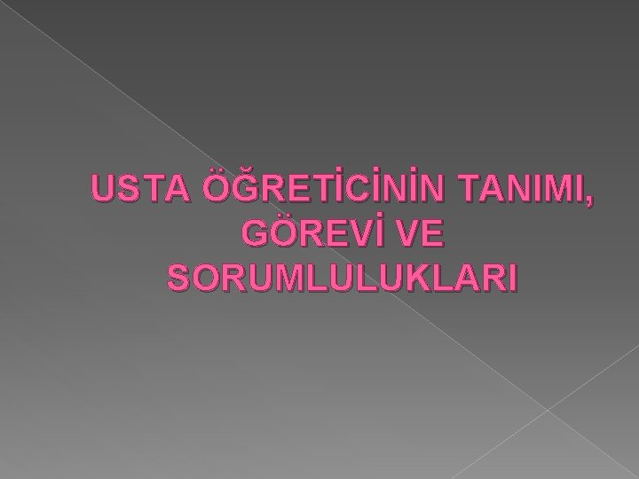 USTA ÖĞRETİCİNİN TANIMI, GÖREVİ VE SORUMLULUKLARI 