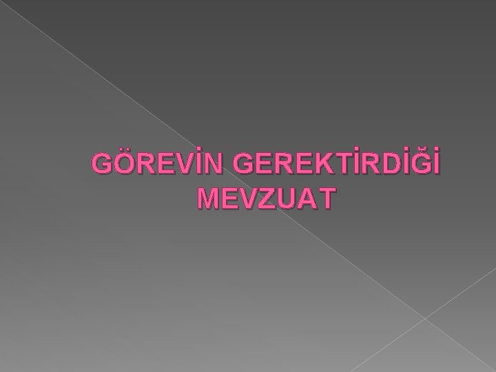 GÖREVİN GEREKTİRDİĞİ MEVZUAT 