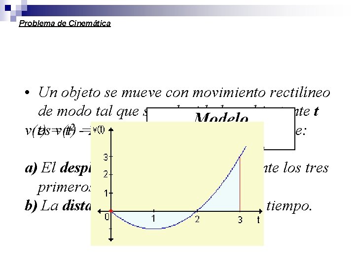 Problema de Cinemática • Un objeto se mueve con movimiento rectilíneo de modo tal